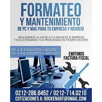 Servicio de Formateo y mantenimiento a domicilio para su empresa o negocio, con personal capacitado